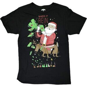 Mens Black "Make It Rein" Santa Claus Reindeer Holiday T-Shirt Sz 2XL 50-52